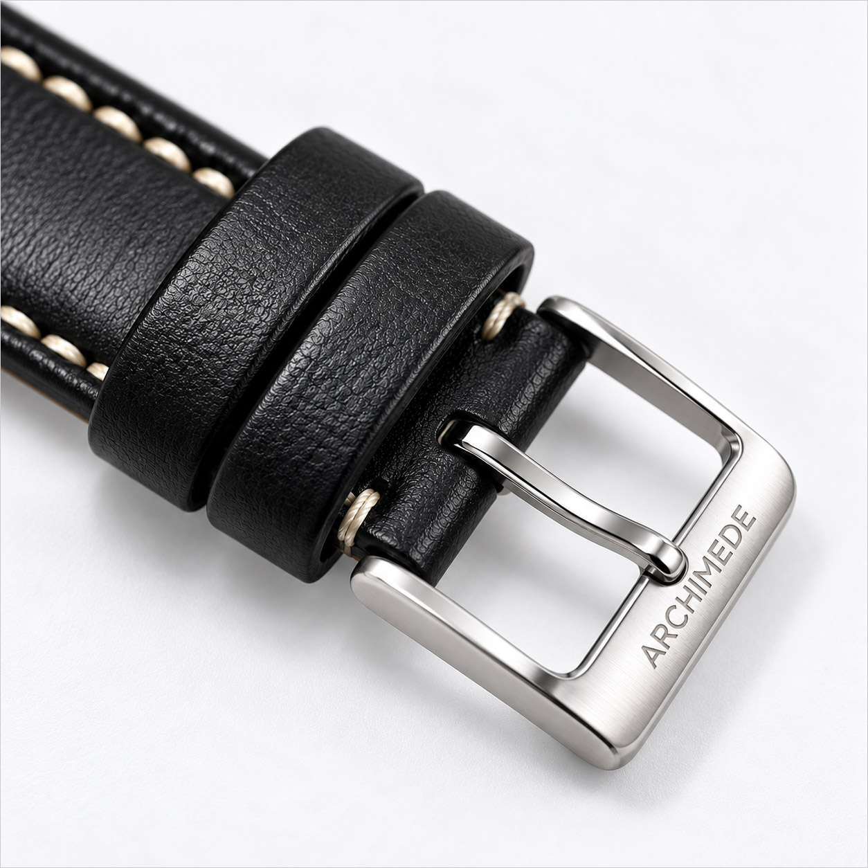 Leather strap - plain - black - 20mm