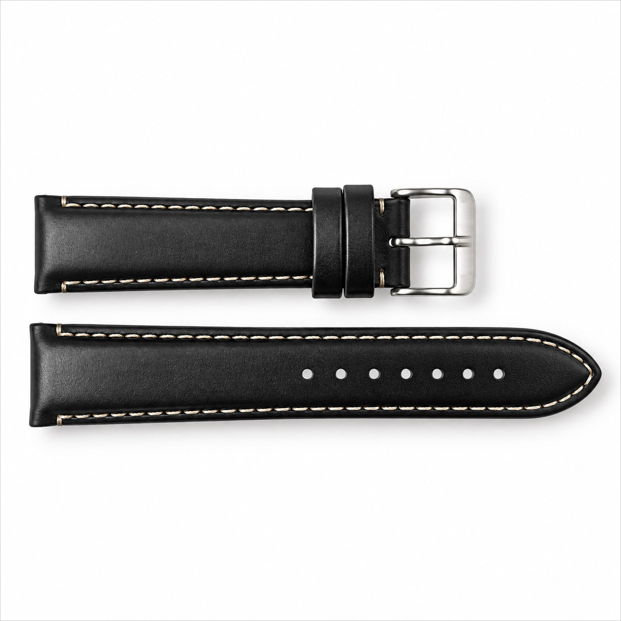 Leather strap - plain - black - 20mm