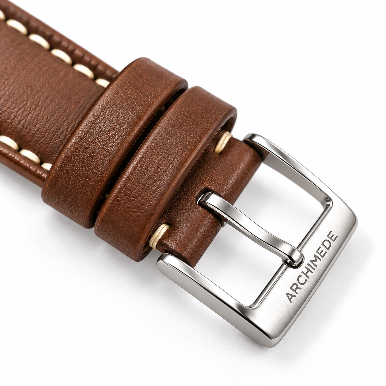 Leather strap | Light-brown | 20mm | white stitching