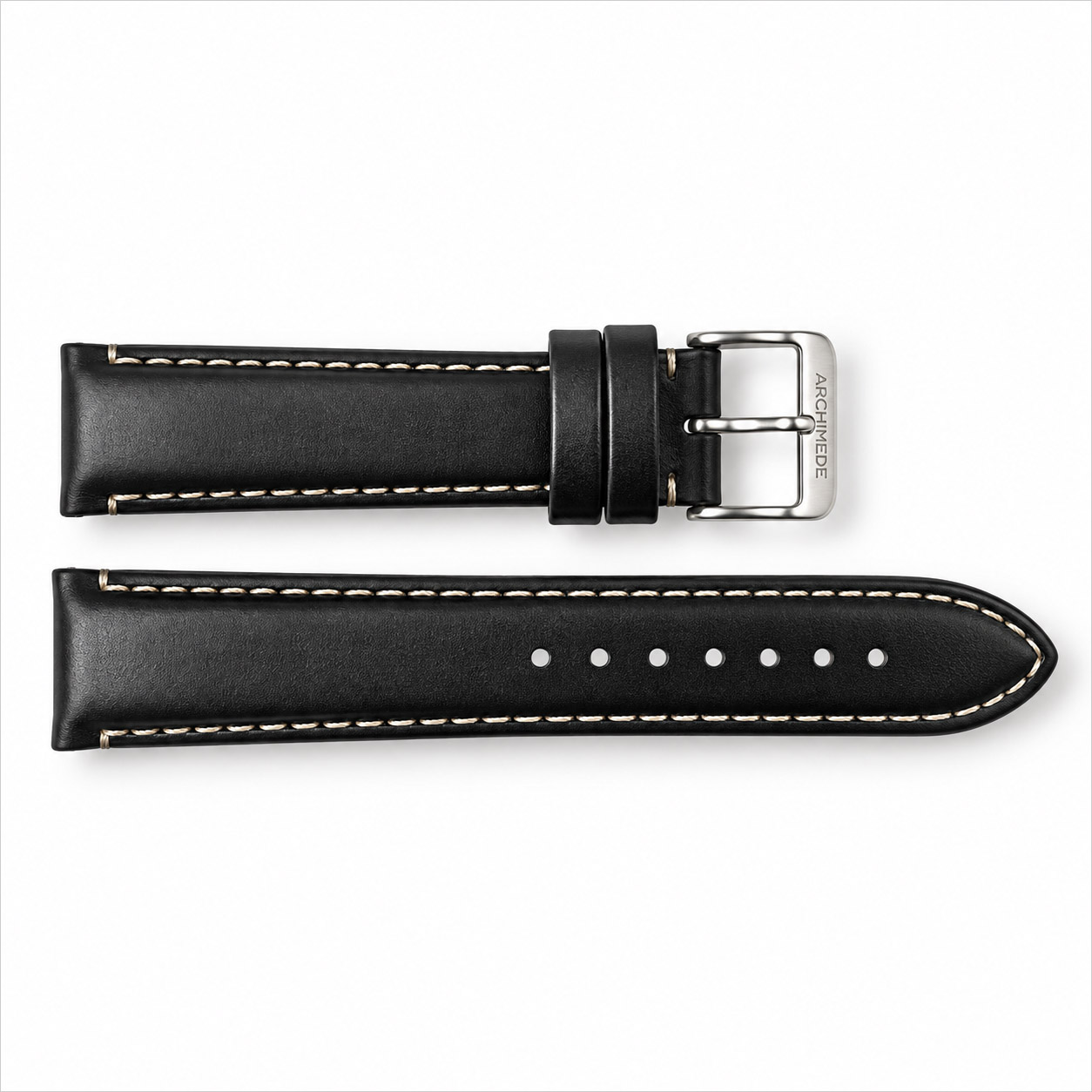 Leather strap - plain - black - 20mm