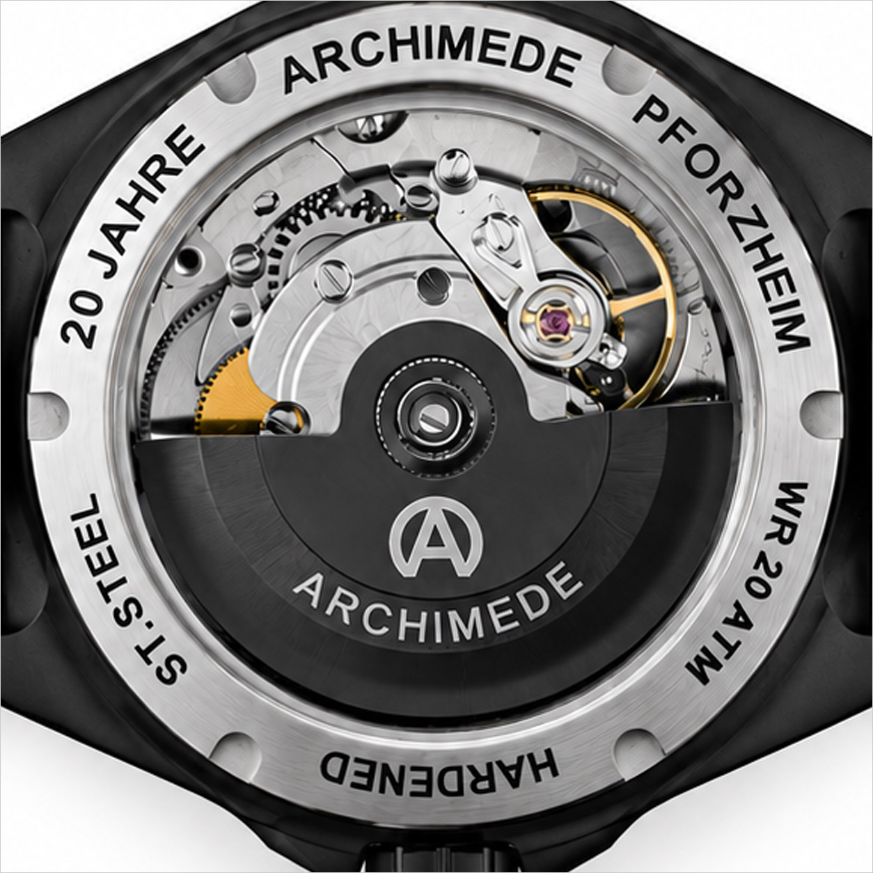 Sapphire crystal back with ARCHIMEDE DLC Automatic Rotor